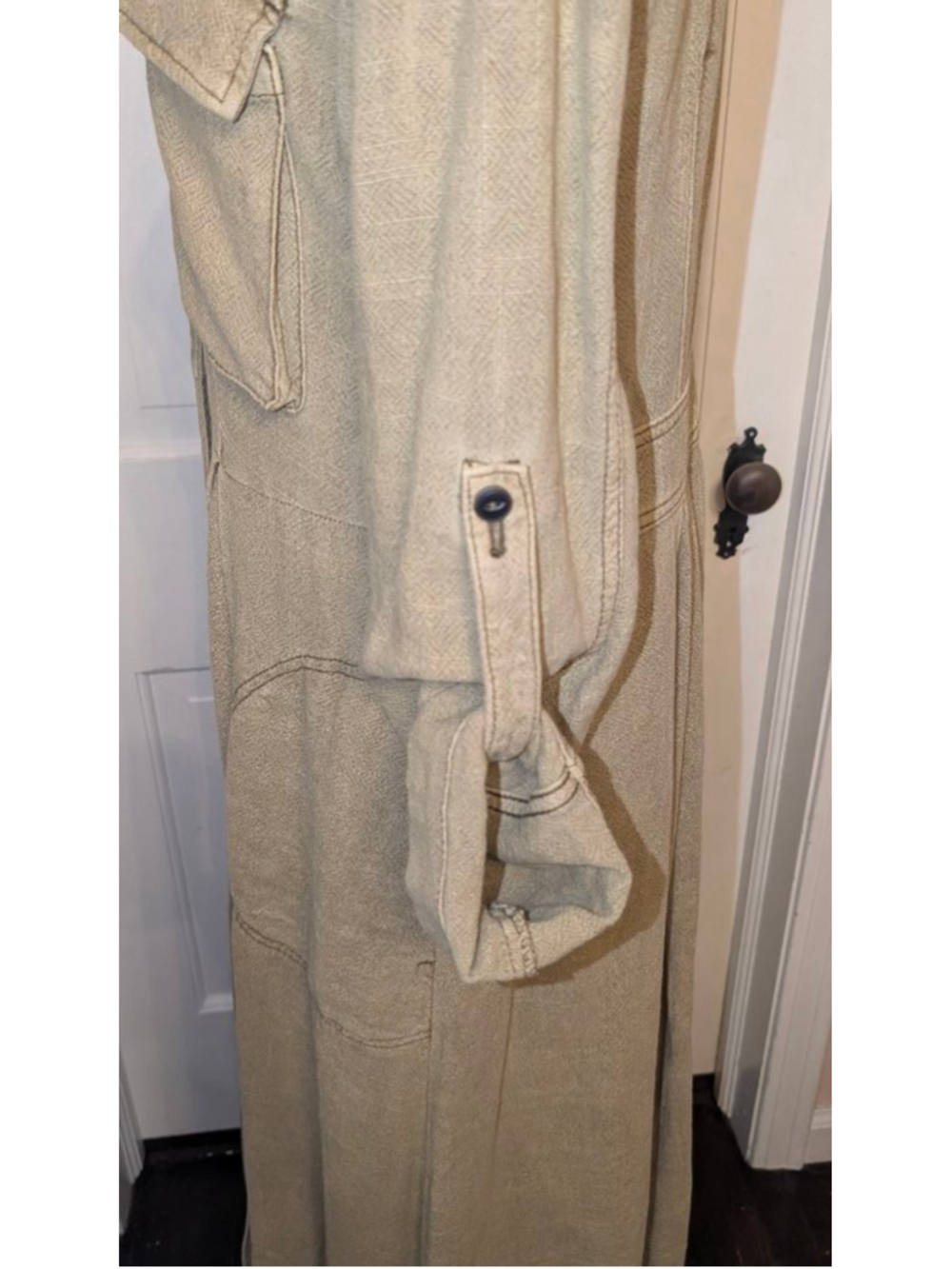 Free People Rainz Duster Jacket Linen Viscose Long Trench Coat Pockets Size Smal - Picture 5 of 9